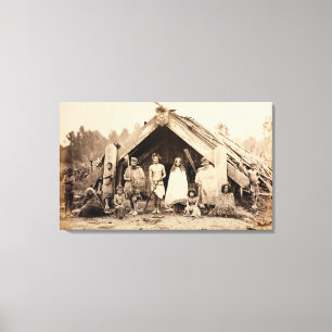 マオリ家族、ニュージーランド、c.1880s (卵白のプリント) キャンバスプリント
