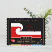 マオリ波とジーランド国旗の新年の祝いの言葉 シーズンカード (スタンド正面)