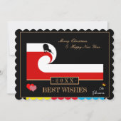 マオリ・ウェーブ&ジーランド国旗の新年おめでとう/Kiwi シーズンカード (正面)