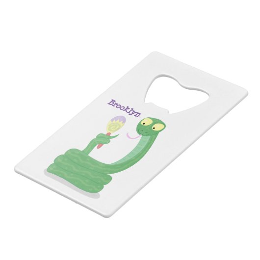 マカおもしろいカ漫画の緑のヘビ クレジットカード栓抜き (正面アングル)