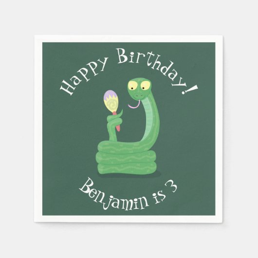 マカおもしろいカ漫画の緑のヘビ スタンダードカクテルナプキン (正面)