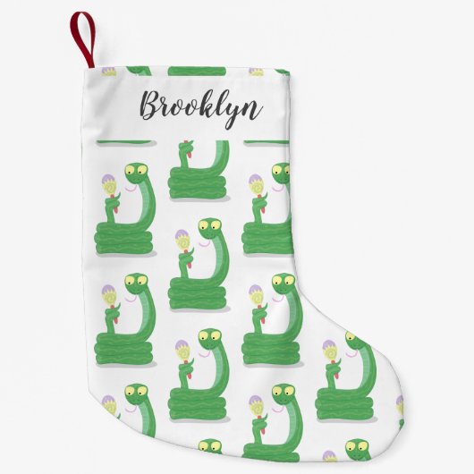 マカおもしろいカ漫画の緑のヘビ スモールクリスマスストッキング (正面)