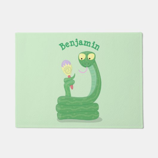 マカおもしろいカ漫画の緑のヘビ ドアマット (正面)