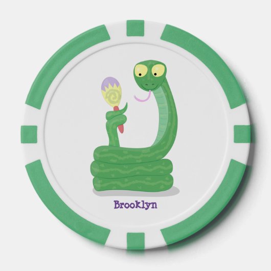 マカおもしろいカ漫画の緑のヘビ ポーカーチップ (正面)