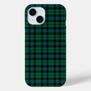 マカイクラン緑、青と黒のタータンチェック iPhone 15ケース
