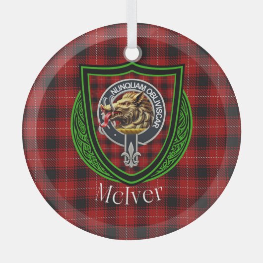 マカイバースコティッシュクランタータンチェック&クレスト ガラスオーナメント (正面)