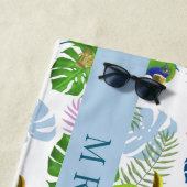 マカオとパームの葉トロピカルパーソナライズされた ビーチタオル (インサイチュ)