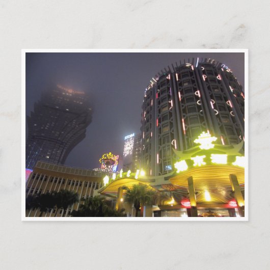 マカオのカジノの夜 ポストカード (正面)