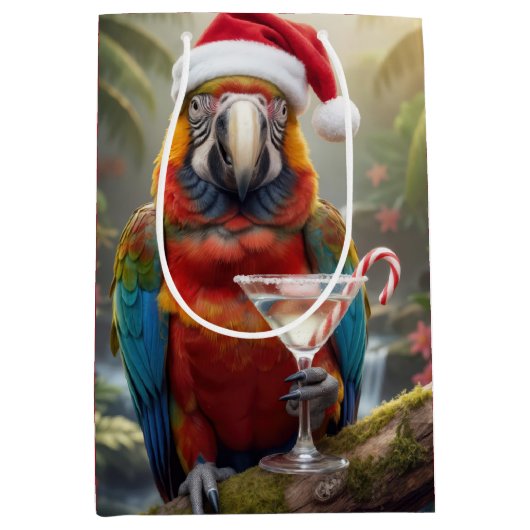 マカオのクリスマス+オウム+マティーニカクテル ミディアムペーパーバッグ (正面)