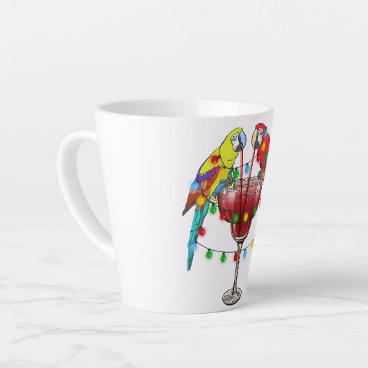 マカオカラフルパロッツ赤を飲む カフェラテマグ (左アングル)