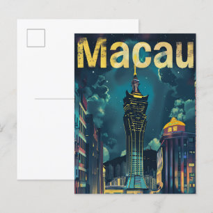 マカオシティ中国ヴィンテージレトロトラベルイラストレーション ポストカード