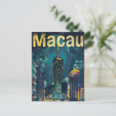 マカオシティ中国ヴィンテージレトロトラベルイラストレーション ポストカード (スタンド正面)