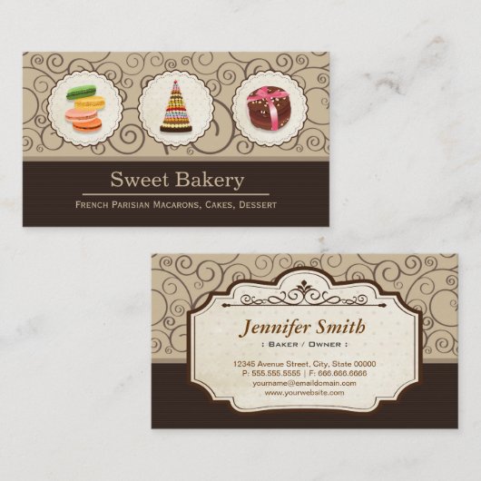 マカオフランスのン – カスタムデザートベーカリー店 名刺 (正面/裏面)