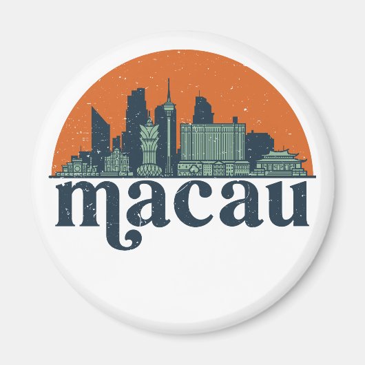 マカオ中国ヴィンテージシティスカイラインシティスケープアート マグネット (正面)