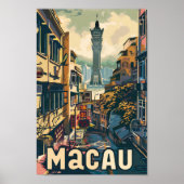 マカオ中国ヴィンテージレトロ旅行イラストレーション ポスター (正面)