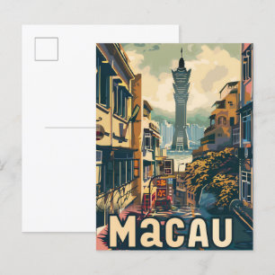 マカオ中国ヴィンテージレトロ旅行イラストレーション ポストカード