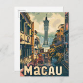 マカオ中国ヴィンテージレトロ旅行イラストレーション ポストカード (正面/裏面)