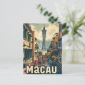 マカオ中国ヴィンテージレトロ旅行イラストレーション ポストカード (スタンド正面)