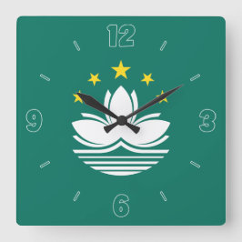 マカオ国旗の緑の黄色の白のナンバーズ愛国的 スクエア壁時計