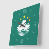 マカオ国旗の緑の黄色の白のナンバーズ愛国的 スクエア壁時計 (傾斜)