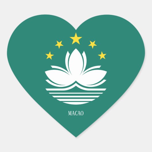 マカオ国旗の華やかな愛国心 ハートシール (正面)