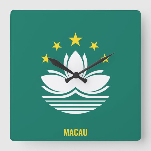 マカオ国旗の輝く愛国心 スクエア壁時計 (正面)
