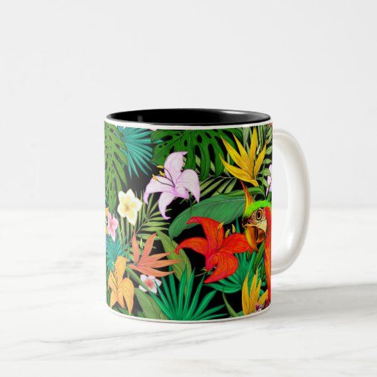 マカオ数々の色の花とヤシ離れの花 ツートーンマグカップ (正面右)