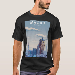 マカオ旅行ポスターアートミニマルプリント Tシャツ