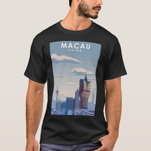 マカオ旅行ポスターアートミニマルプリント Tシャツ (正面)