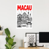 マカオ旅行ポスター、真っ赤なスカイライン、ランドマーク ポスター (ホームオフィス)