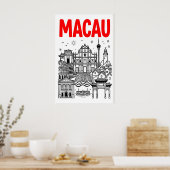 マカオ旅行ポスター、真っ赤なスカイライン、ランドマーク ポスター (キッチン)