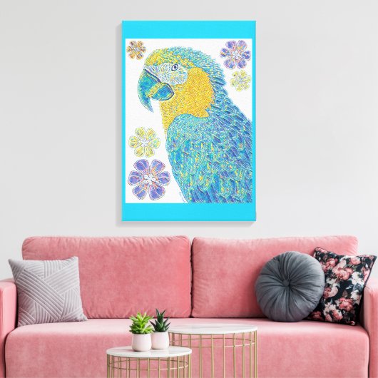 マカオ鮮やかバードフローラルパターンデザイン キャンバスプリント (インサイチュ (リビング))