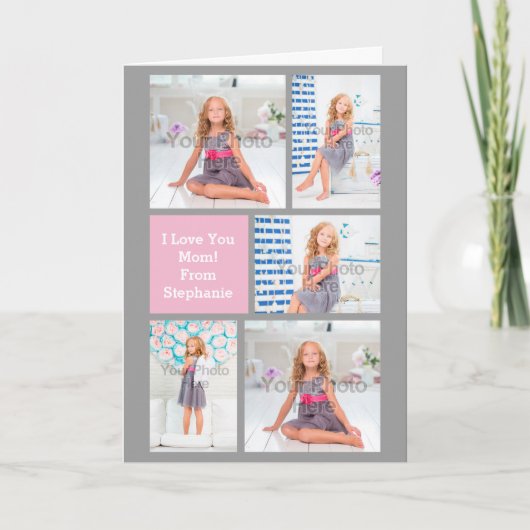 マカスタムザーズデイフォトコラージュピンク/緑/グレー カード (正面)