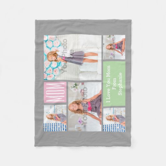 マカスタムザーズデイフォトコラージュピンク/緑/グレー フリースブランケット (正面)