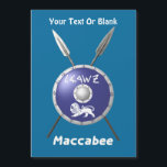 マカビーシールド及び槍<br><div class="desc">マッカビーの盾と2本の槍の描写。この盾は、パレオ・ヘブライ語のアルファベット読で、ライオンと文字の「イスラエル」(イスラエル)によって飾られている。英語文字読の「Maccabee」も登場する。独自の追加文字の追加マカベ人はユダヤ人をセレウス帝国の支配から解放したユダヤ人の反逆者であった。キャンドルや揚げ物を使った中冬のフェスティバルではない祝が、セレウシッド帝国に対して、軍隊の勝利と宗教的自由の確保。また、この反乱は、G-dに忠実なユダヤ人とセロイシデスのヘレニズムを採用した人々を巻き込んだ内戦であった。</div>