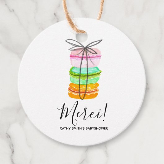 マカフランスのロン赤ちゃんシャワーメッセージカード フェイバータグ (正面)