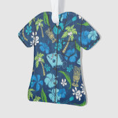 マカプービーチハワイアンろうけつ染めアロハシャツブルー オーナメント (正面)