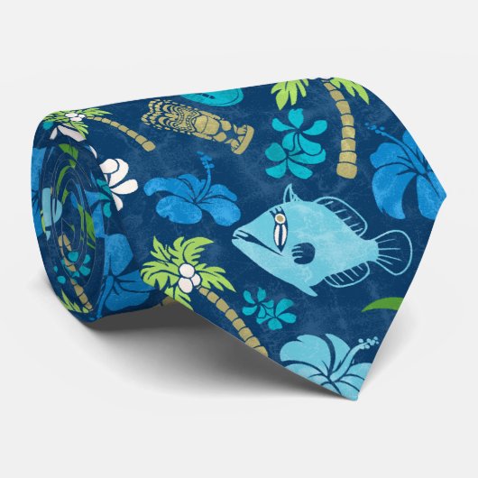 マカプービーチハワイアントロピカルティキろうけつ染めブルース ネクタイ (ロール)