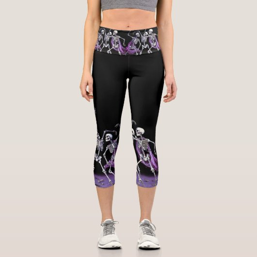 マカベビクトリアンル踊りスケルトンのハロウィーン カプリレギンス (正面)