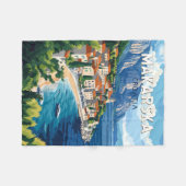 マカルスカクロアチアイラストレーショントラベルアートヴィンテージ フリースブランケット (正面(横))