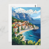 マカルスカクロアチアイラストレーショントラベルアートヴィンテージ ポストカード (正面/裏面)