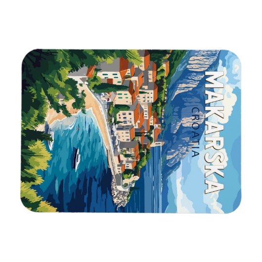 マカルスカクロアチアイラストレーショントラベルアートヴィンテージ マグネット (横)