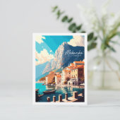 マカルスカクロアチアヴィンテージ旅行プレイスイラストレーション ポストカード (スタンド正面)