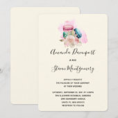 マカロンと花の水彩ウェディング 招待状 (正面/裏面)