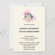 マカロンと花の水色結婚の