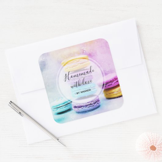 マカロンのラブフォトで手作りカラフル スクエアシール (封筒)