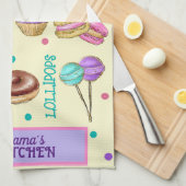 マカロンカップケーキ棒つきキャンデーとドナッツキッチン キッチンタオル (四つ折り)