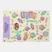 マカロンカップケーキ棒つきキャンデーとドナッツキッチン キッチンタオル (横)