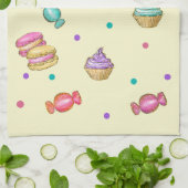 マカロンカップケーキ棒つきキャンデーとドーナツ キッチンタオル (折り畳み)