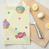 マカロンカップケーキ棒つきキャンデーとドーナツ キッチンタオル (四つ折り)